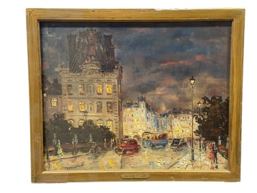 Signed Antique Oil on Canvas "Parisian Street Scene" Painting