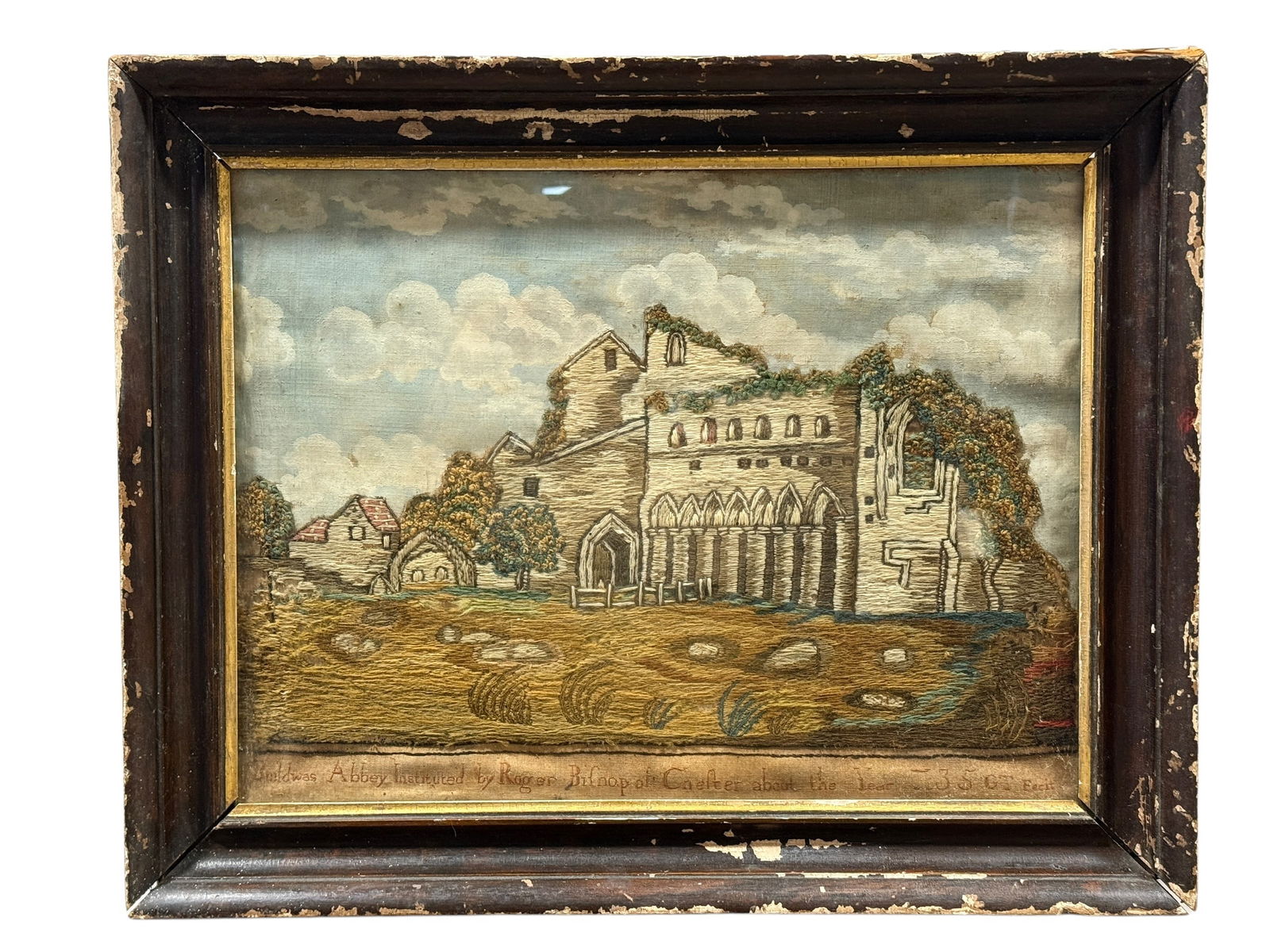 Framed 18th C. English "Buildwas Abbey Institution" Needlework (1 of 12)