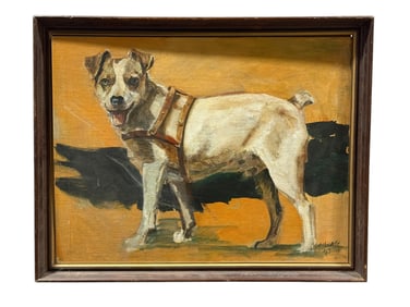 Signed Tilman Oil on Board "Dog in Harvest" Painting