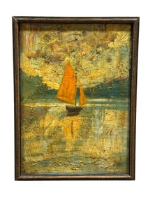 Signed Craig White Oil on Board "Sailboat at Sea" Painting