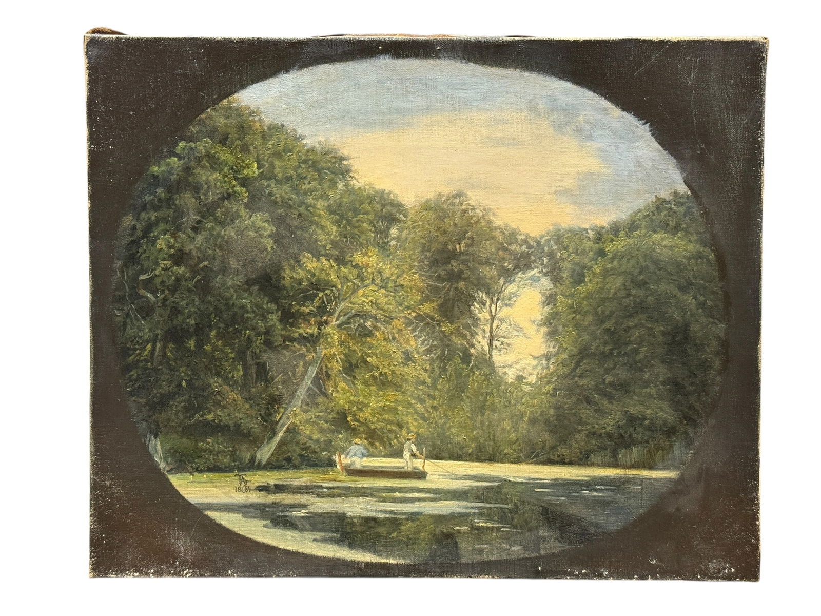 Signed Late 19th C. Axel Henrichsen Oil on Canvas "Two Men Fishing" Painting (1 of 9)