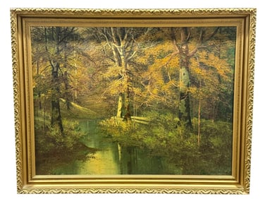 Signed Antique Oil on Canvas Forest Painting