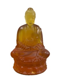 RARE Lalique French Crystal Amber Buddha Statue