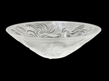 RARE Lalique Frosted Glass Rooster Bowl