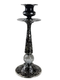 Pairpoint Black Silver Overlay Art Glass Candlestick