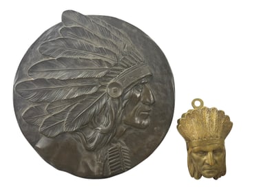 Bronze Native American Plaque & Brass Clip