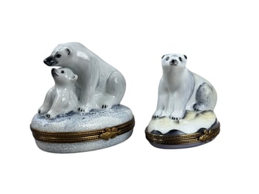 2 Limoges Polar Bear Trinket Boxes