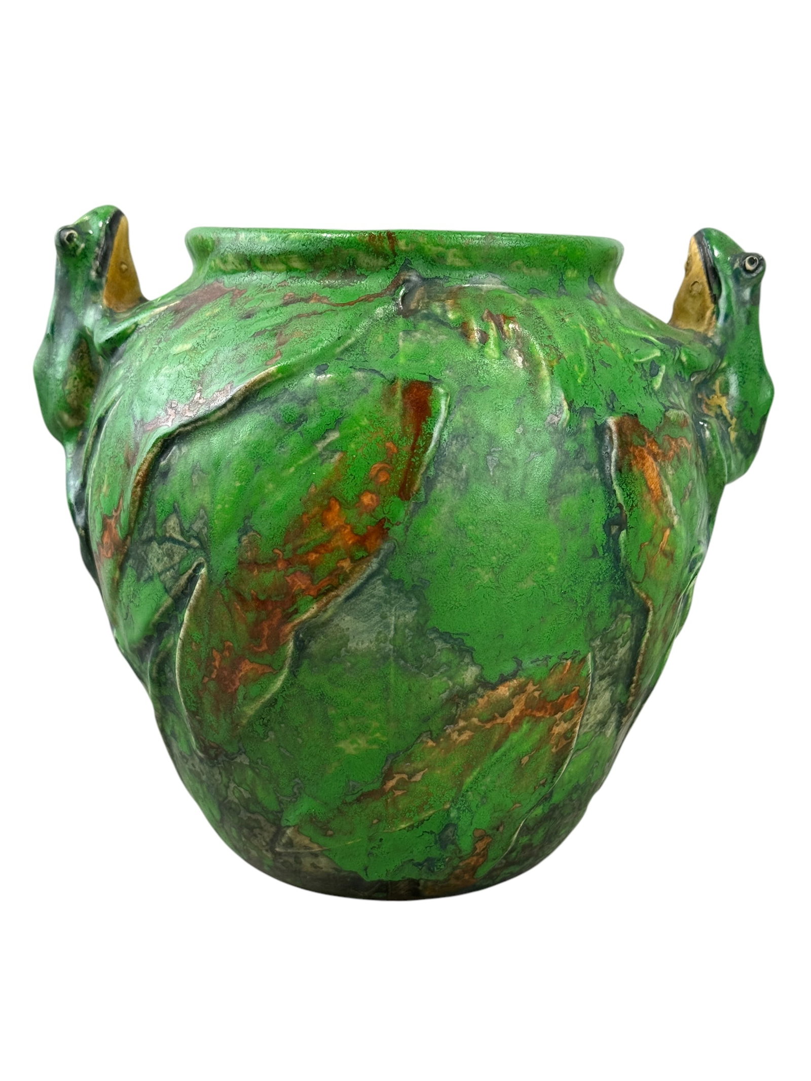 Signed Weller Pottery Coppertone Double Frog Vase (1 of 7)