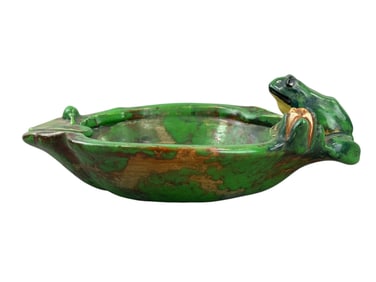 Signed Weller Pottery Coppertone Frog Bowl