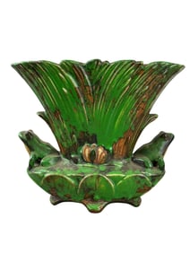 Signed Weller Pottery Coppertone Double Frog Vase