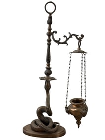 Early 19th C. Bronze Serpent Grand Tour Oil Lamp