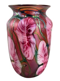 Large Signed 1994 John Lotton Pink Heart Iridescent Vase