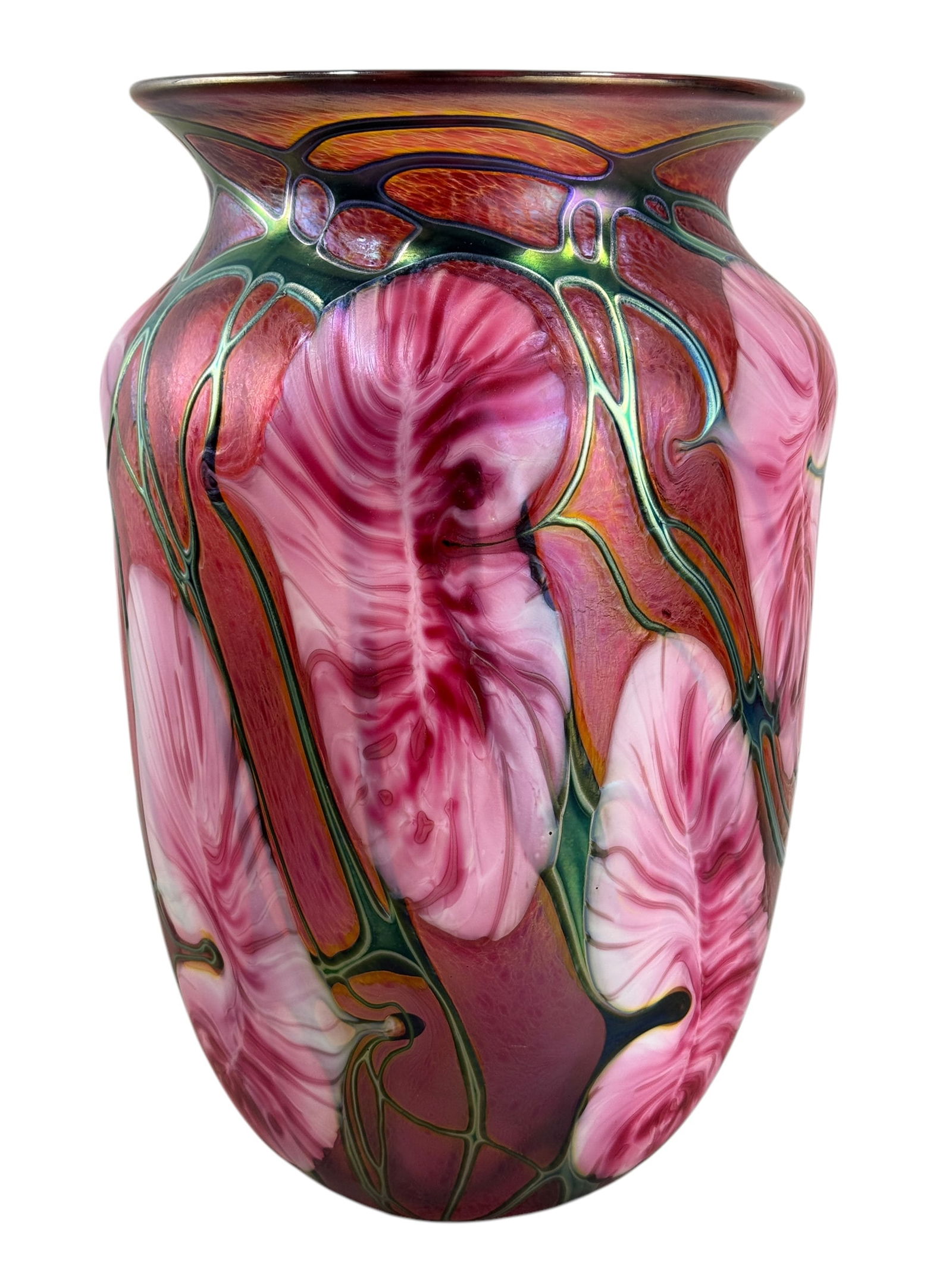 Large Signed 1994 John Lotton Pink Heart Iridescent Vase (1 of 6)