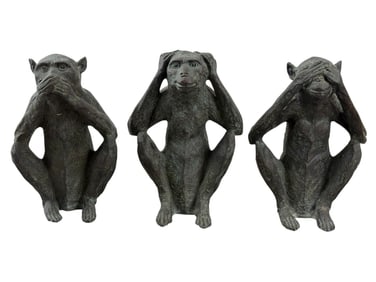Set of 3 Cast Bronze Monkey Sculptures Attr. To Maitland Smith