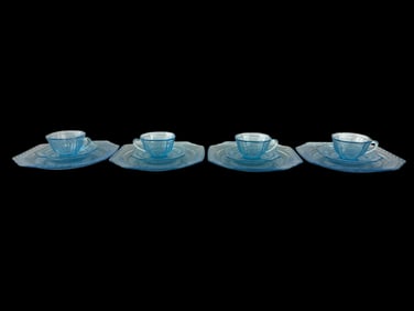 12Pc Set of 1930s Blue Mayfair Depression Glass