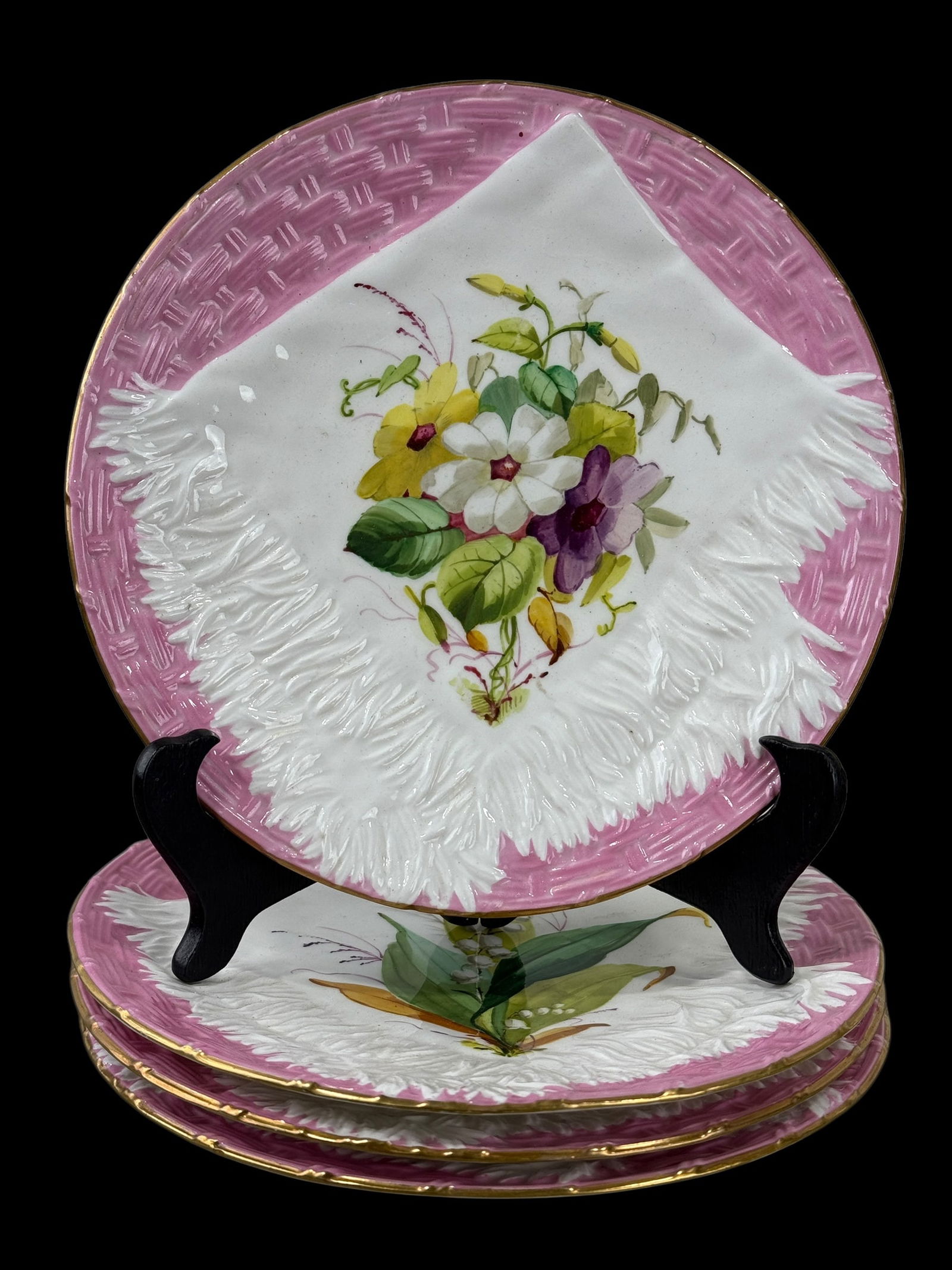 Set of 4 English EJ Bodley Cabinet Plates: Set of 4 English EJ Bodley Cabinet Plates. Marking on the bottom of all plates. Measures 9.5" Diameter.