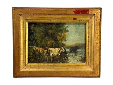 19th C. Cattle Painting on Board