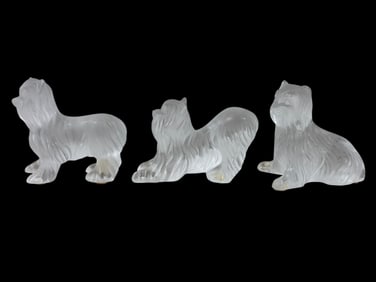 Group of 3 Signed Lalique Dog Figures