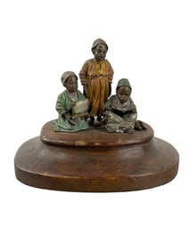 Vienna Bronze Sculpture of Children on Wood Base