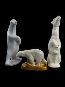 Group of 2 Polar Bear Figures & 1 Polar Bear Decanter