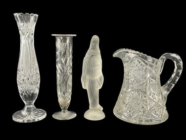 Group of 3 Crystal Glass Pieces & 1 Frosted Glass Figure