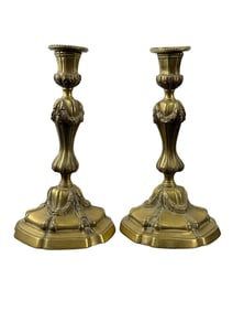 Pair of 19th C. Gilt Bronze Regency Candle Holders