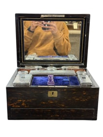 19th C. English Sterling Vanity Set in Calamander Wood Box