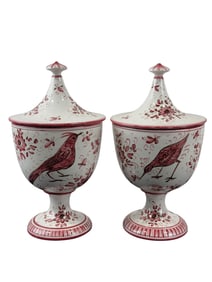 Pair of Lidded Italian Majolica Apothecary Jars