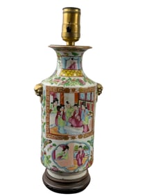 Antique Chinese Rose Medallion Porcelain Lamp