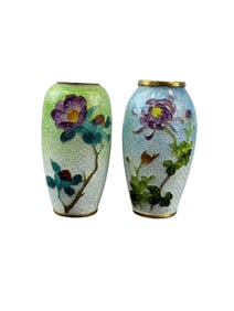 Lot of 2 Mini Japanese Cloisonne Foil Vases