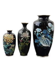 Lot of 3 Japanese Cloisonne Vases