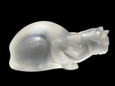 Signed Lalique Frosted Crystal Glass Cat