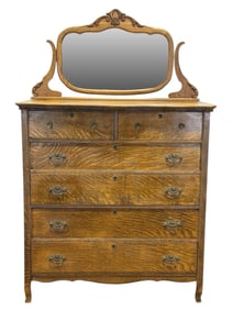 Antique Innis Pearce & Co. Tiger Oak Chest of Drawers w/ Mirror