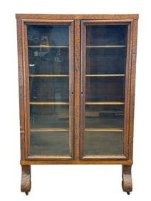 Antique Empire Style Tiger Oak Bookcase