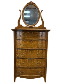 Antique Tiger Oak Chest of Drawers w/ Mirror