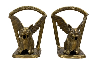 Pair of Vintage Brass Gargoyle Bookends