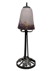 Signed Muller Freres Reverse Painted Table Lamp