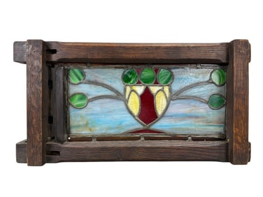 Early 20th C. Stained Glass Window in Oak Frame