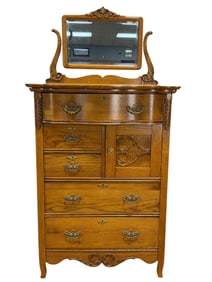 Antique Oak Chest of Drawers w/ Mirror & Hat Box