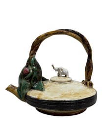 Vintage Majolica Style Elephant Figurine Teapot