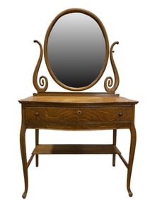 Antique Tiger Oak Mirrored Back Vanity w/ Drawer