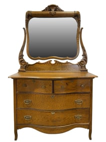 Antique Oak 2 Over 2 Drawer Chest w/ Mirror