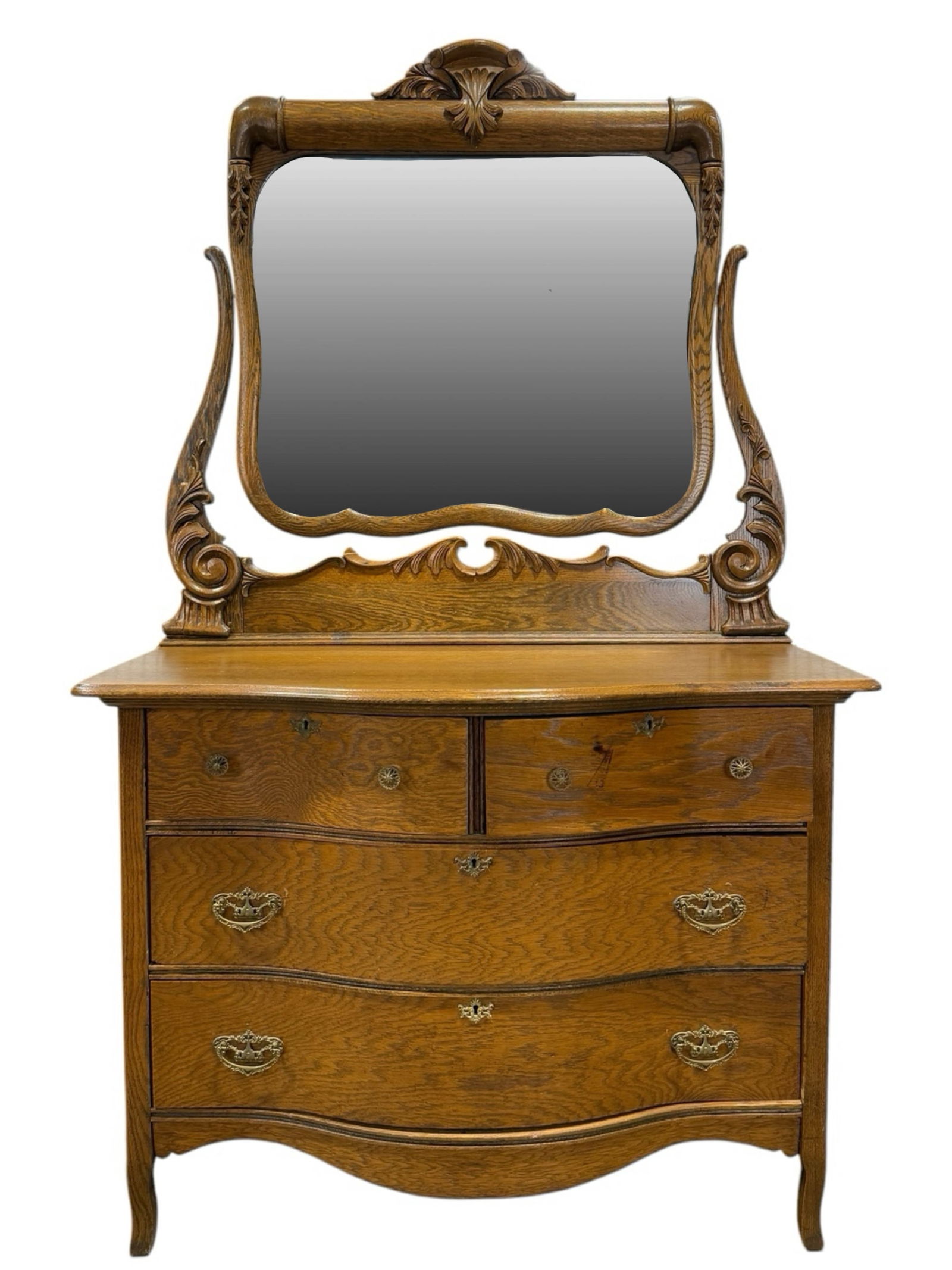 Antique Oak 2 Over 2 Drawer Chest w/ Mirror (1 of 12)