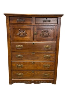 Late 19th C. Oak Crescent Line Furn. Chest of Drawers