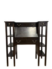 Antique Arts & Crafts Mission Oak Drop Front Desk/Shelf