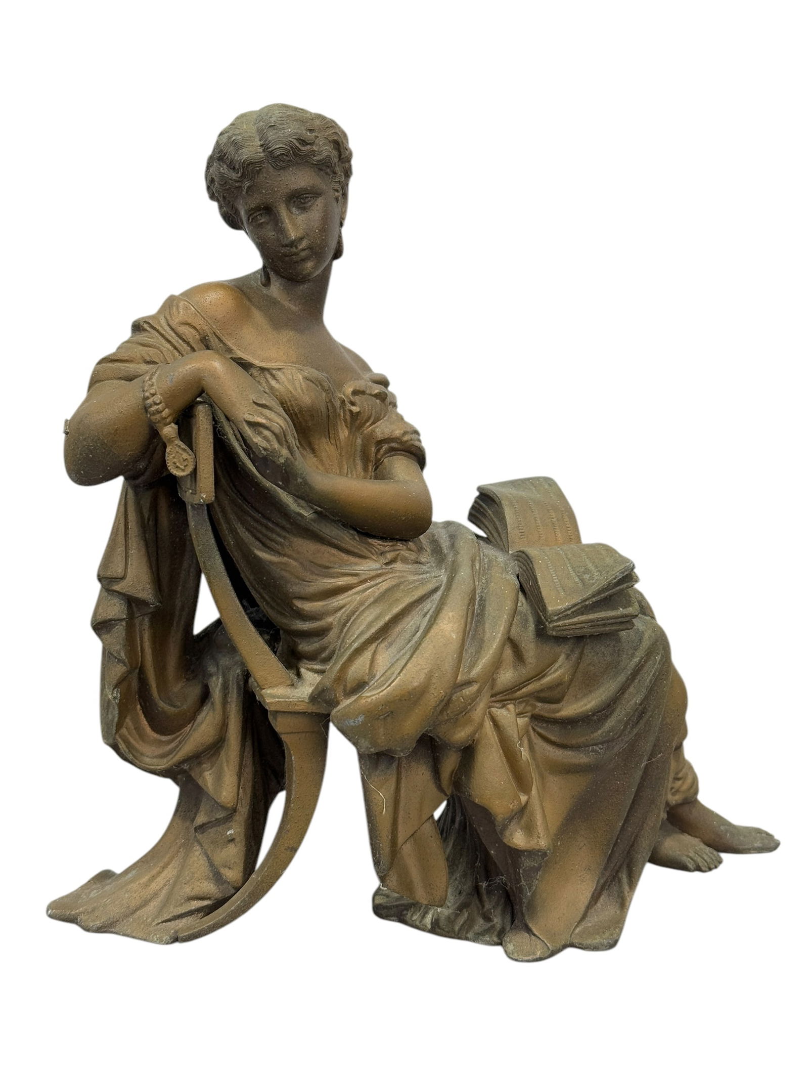 Metal Art Nouveau "Reclining Woman" Sculpture: Metal Art Nouveau "Reclining Woman" Sculpture. Measures 9.25" H x 9" W x 4.5" D.