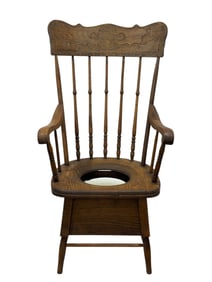 Antique Wood Carved Spindel Back Chamber Pot Chair