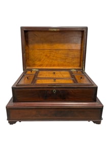 19th C. English Regency Flame Mahogany Sarcophagus Tea Caddy