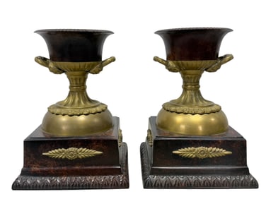 Pair of Vintage Metal & Brass Neoclassical Style Canlde Holders