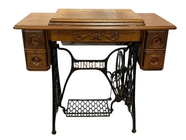 Antique Tiger Oak Singer Sewing Machine Cabinet